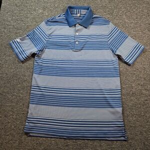 Ashworth Polo Shirt Men Large Blue White Striped Golf Performance Sporty Classic